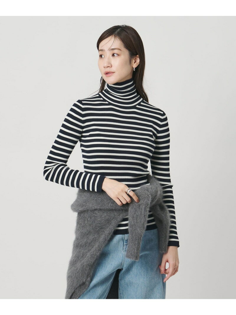 リブ ボーダー タートル ニット UNITED ARROWS ユナイテッドアローズ トップス ニット ベージュ ブラック ネイビー【送料無料】[Rakuten Fashion]のサムネイル