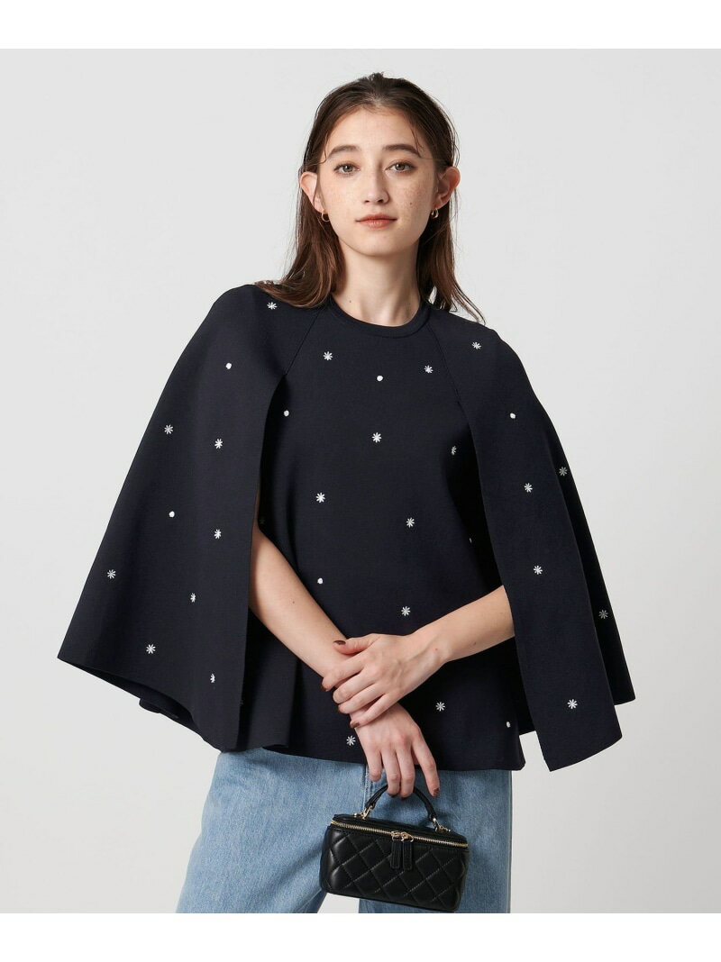 エンブロイダリー フラワー ケープニット -ウォッシャブル- UNITED ARROWS ユナイテッドアローズ トップス ニット ブラック ネイビー ベージュ【送料無料】[Rakuten Fashion]のサムネイル