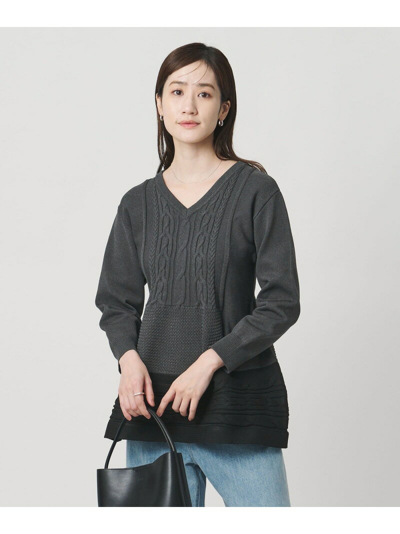 【SALE／10%OFF】ケーブル Vネック ニット -ウォッシャブル- UNITED ARROWS ユナイテッドアローズ トップス ニット ネイビー ベージュ グレー【RBA_E】【送料無料】[Rakuten Fashion]のサムネイル