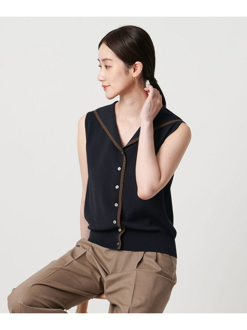 スカラップ セーラー ノースリーブ ニット ウォッシャブル UNITED ARROWS ユナイテッドアローズ トップス ニット ベージュ ネイビー ブラック【送料無料】[Rakuten Fashion]のサムネイル