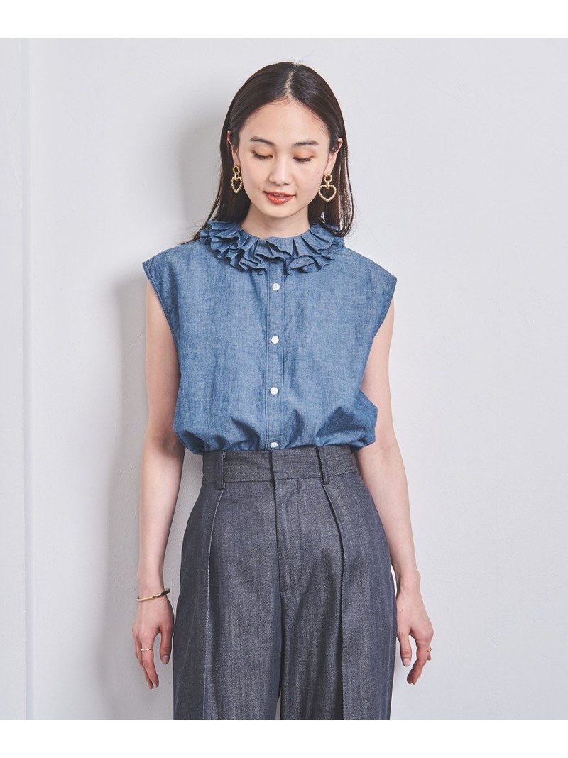 DENIM ラッフルクルーネック ノースリーブ ブラウス UNITED ARROWS ユナイテッドアローズ トップス シャツ・ブラウス ネイビー【送料無料】[Rakuten Fashion]のサムネイル
