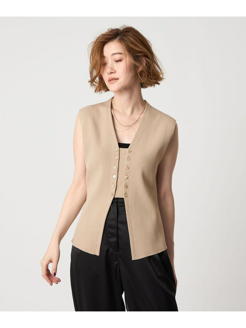 ＜conte＞フロントボタン リブ ベスト conte ユナイテッドアローズ トップス ベスト・ジレ ブラック ベージュ【送料無料】[Rakuten Fashion]