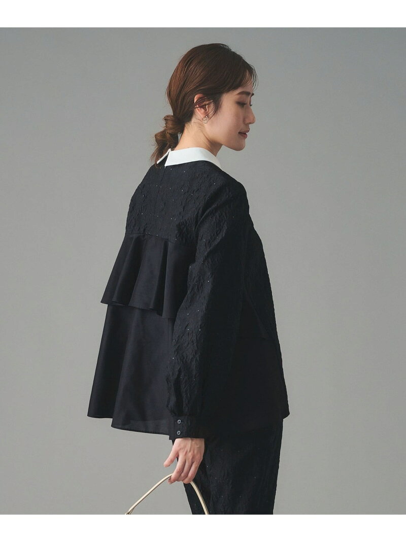 美品 UNITED ARROWS ユナイテッドアローズ 1516-162-5239 ハシゴカットジャガード ブラウス FREE ポリエステル他 半袖 総柄 シャツ トップス レディース AU4148A29 UNITED ARROWS（ユナイテッドアローズ）の「ハシゴ カットジャカード