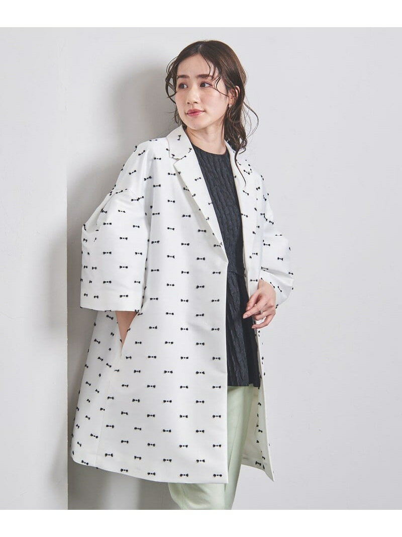 カットジャカード コート UNITED ARROWS ユナイテッドアローズ ジャケット・アウター チェスターコート ホワイト ブラック【送料無料】[Rakuten Fashion]のサムネイル