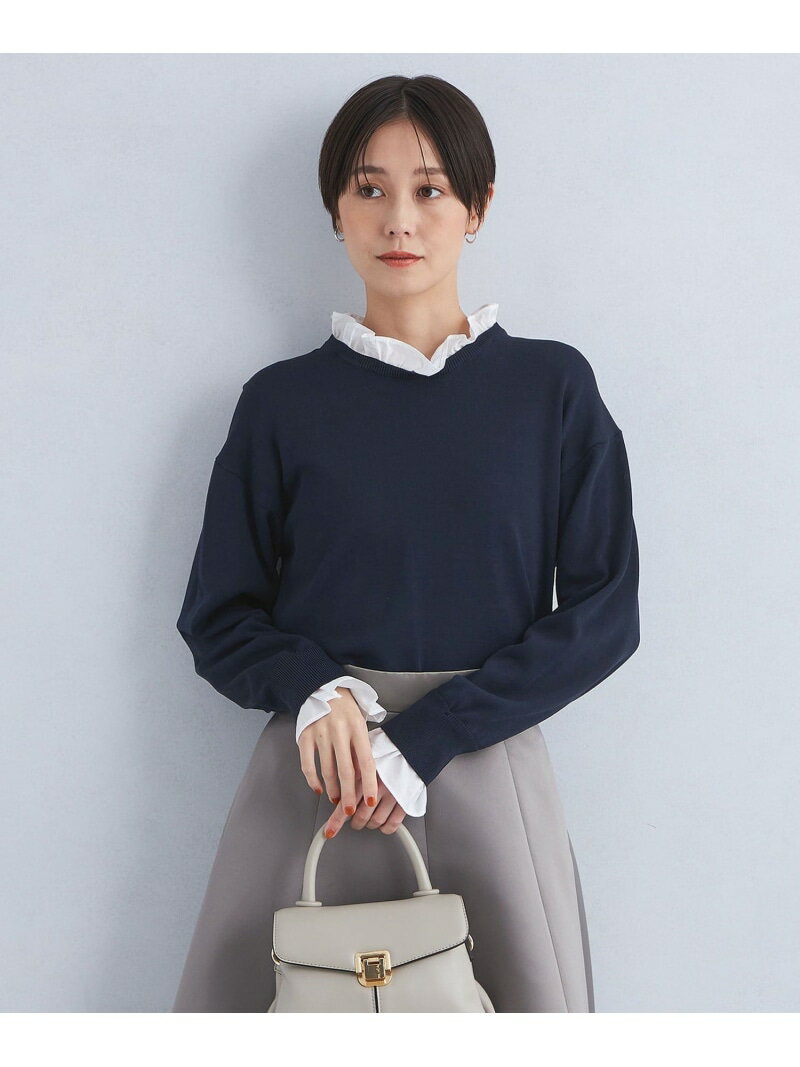 【SALE／50%OFF】フリル ドッキング 2WAY ニット プルオーバー UNITED ARROWS green label relaxing ユナイテッドアローズ アウトレット トップス ニット ホワイト ネイビー ベージュ【RBA_E】【送料無料】[Rakuten Fashion]のサムネイル