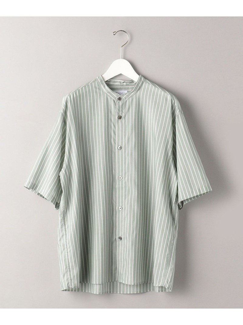 【SALE／60%OFF】BY ローン ストライプ バンドカラー シャツ BEAUTY & YOUTH UNITED ARROWS ユナイテッドアローズ アウトレット シャツ/ブラウス 半袖シャツ グリーン ホワイト【RBA_E】【送料無料】[Rakuten Fashion]
