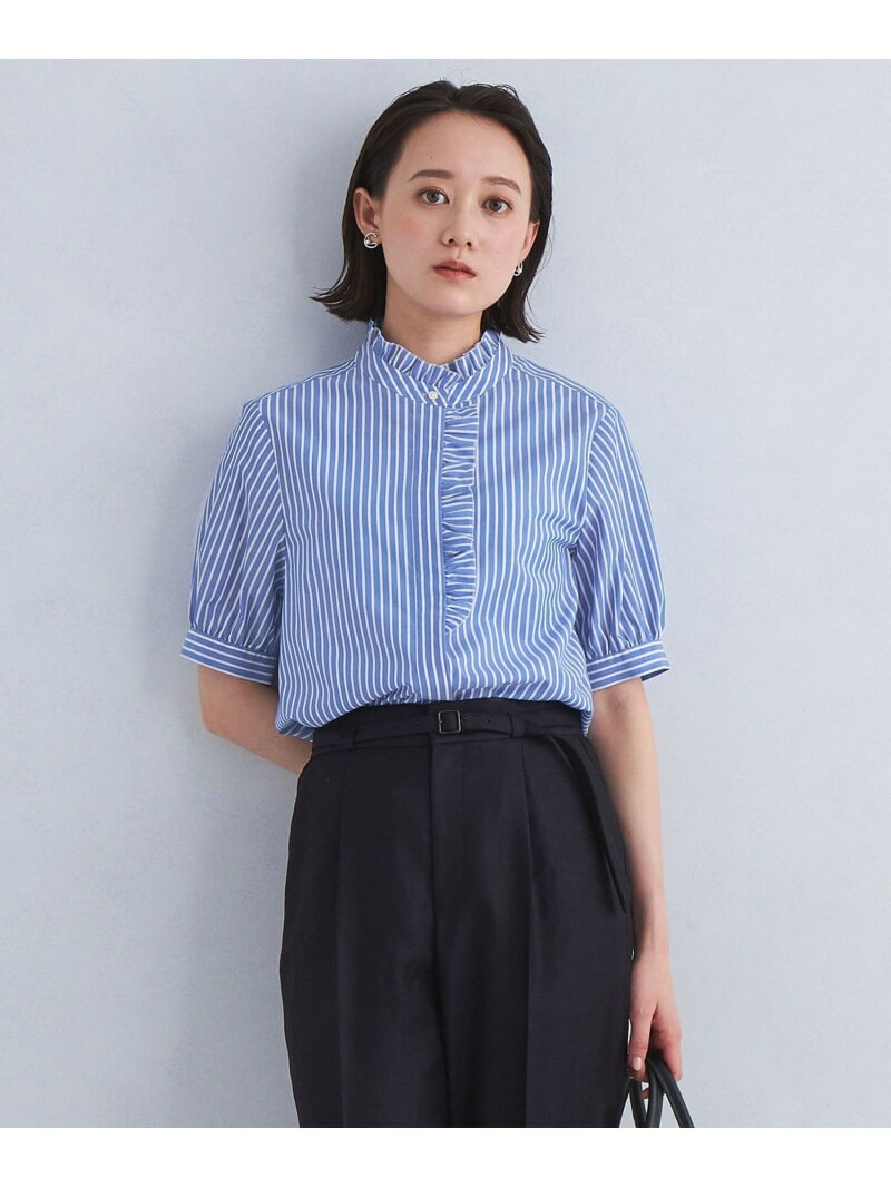 【SALE／50%OFF】スタンド フリル ショート スリーブ ブラウス -マシンウォッシャブル・接触冷感- UNITED ARROWS green label relaxing ユナイテッドアローズ アウトレット トップス シャツ・ブラウス グレー【RBA_E】【送料無料】[Rakuten Fashion]のサムネイル