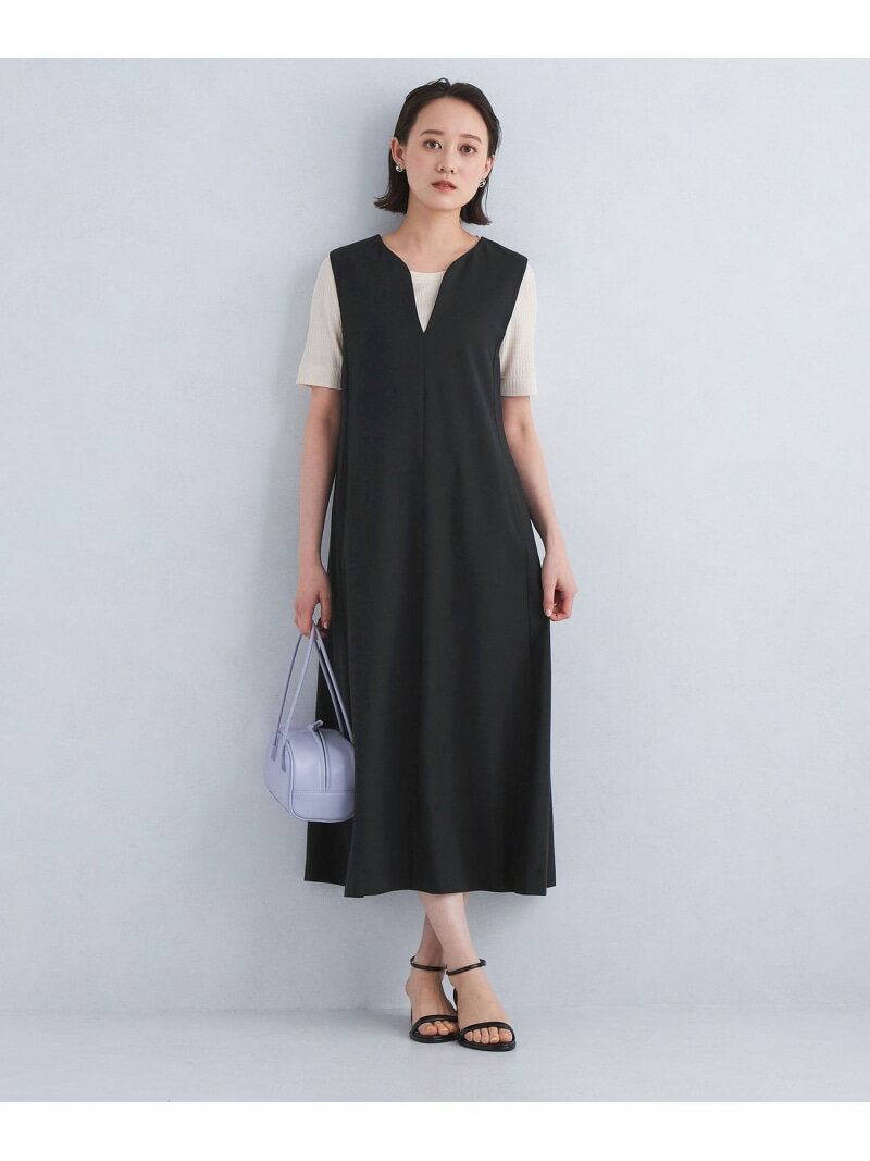 【SALE／70%OFF】キーネック セミフレア- ジャンパースカート UNITED ARROWS green label relaxing ユナイテッドアローズ アウトレット ワンピース・ドレス ジャンパースカート ブラック ホワイト【RBA_E】【送料無料】[Rakuten Fashion]