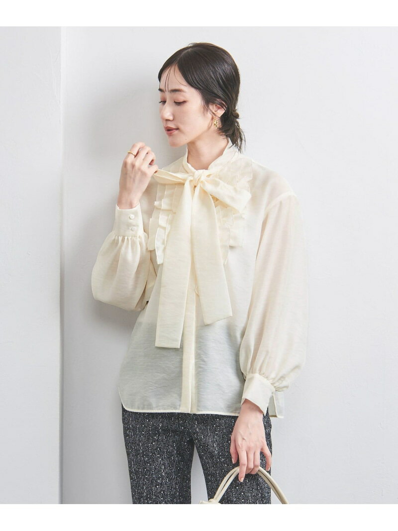 【SALE／30%OFF】オーガンジー フリル&ボウタイ ブラウス UNITED ARROWS ユナイテッドアローズ アウトレット トップス シャツ・ブラウス ネイビー ピンク ホワイト【RBA_E】【送料無料】[Rakuten Fashion]のサムネイル
