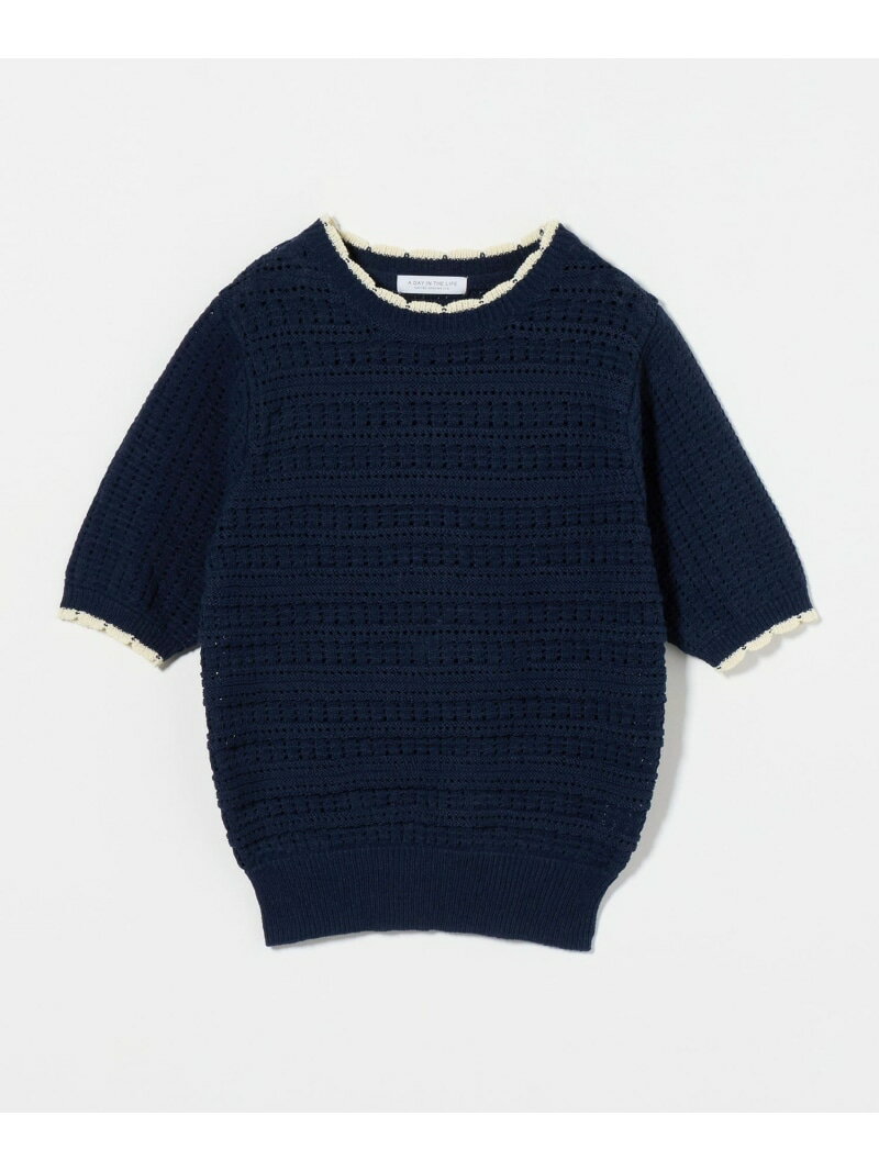 【SALE／30%OFF】スカシボーダー ショートスリーブニット -ウォッシャブル-＜A DAY IN THE LIFE＞ a day in the life ユナイテッドアローズ アウトレット トップス ニット ネイビー ホワイト【RBA_E】[Rakuten Fashion]のサムネイル