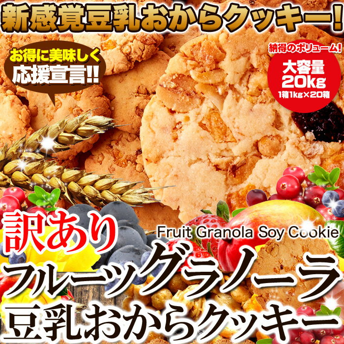 【20箱セット】【訳あり】フルーツグラノーラ 豆乳おからクッキー 1kg×20箱=20kg 2580円→1988円 プレーン ココア 抹茶 紅茶 まとめ買い 業...