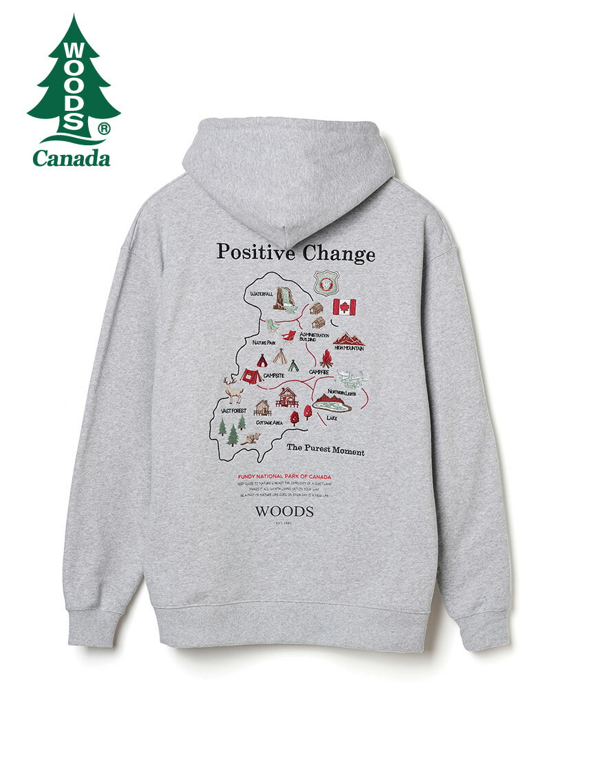 【公式】 WOODS CANADA PARK MAP刺繍パーカー メンズ レディース アウトドア ウッズカナダ