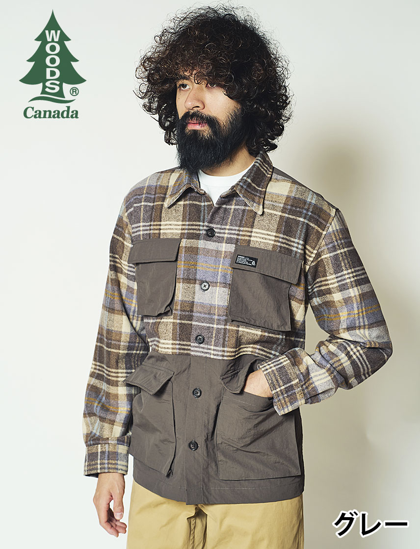 【公式】 WOODS ポケット切り替えCPOシャツ メンズ レディース アウトドア ウッズ