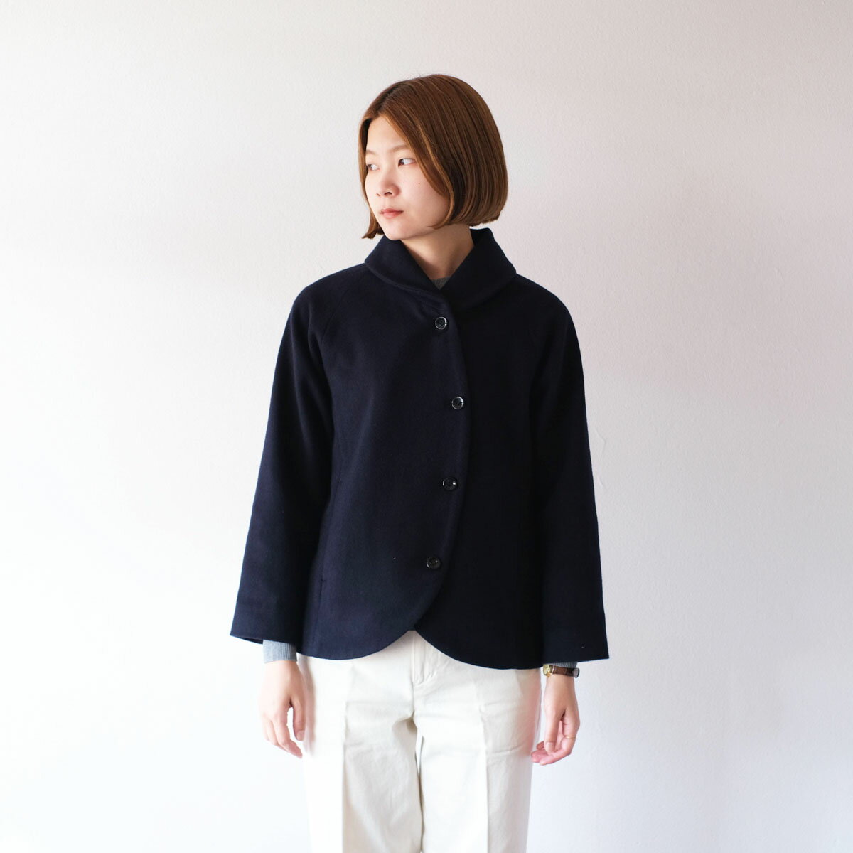 Lim home リムホーム Navy Jacket 2色 108 ジャケット アウター レディース 短め 秋冬 裏地あり きれいめ 大きめ シンプル カジュアル ビジネス 暖かい ネイビー ブルー ウール
