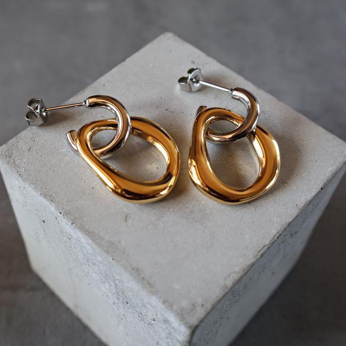 ピアス　サージカルステンレス　2連　バイカラー　18K GP ゴールド　シルバー　レディース　大きめ　大ぶり　リング　おしゃれ　シンプル　金属アレルギー対応　uniuni PA-13のサムネイル