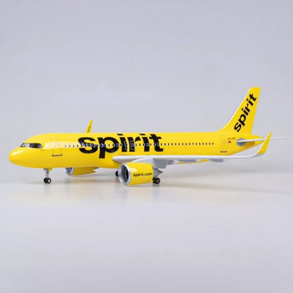 模型飛行機 スピリット航空 A320 イエロー 47cm LED点灯 反応式 ディスプレイスタンド付き 飛行機模型 コレクション インテリア