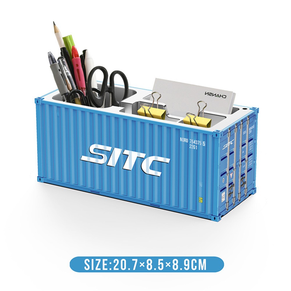 SITC コンテナ型 収納ボックス ペン立て 文房具ケース ブルー デスクオーガナイザー ハサミ立て クリップ入れ おしゃれ インテリア雑貨 プレゼント ギフト 送料無料 爽やかなブルーが目を引くSITCモチーフの収納ボックス型ペン立て。デスクを整理整頓、プレゼントにも。 ■デスクの上に、小さな貨物船。SITCをイメージしたカラーリングのコンテナ型収納ボックスです。ペン・ハサミ・クリップ・名刺入れがそれぞれ仕切られているので、デスクまわりが一気に整います。■商品詳細・サイズ：20.7×8.5×8.9cm・重量：約285g・素材：ABS工程樹脂＋UV印刷加工（色褪せしにくい仕様）・仕様：ペン立て／ハサミ立て／クリップ収納／名刺立てスペース付き■こんな方におすすめ・海運・船舶がお好きな方、コレクターの方・デスク周りを整理したい方・プレゼントにも※注意事項■お使いのモニター環境により、商品の色の見え方がイメージ異なる場合がございます。■イメージ違い、サイズ違い等、お客様のご都合による返品・交換はお受けしておりません。■海外製品は日本製品の品質や検品基準と異なります。ご理解の上ご購入ください 5