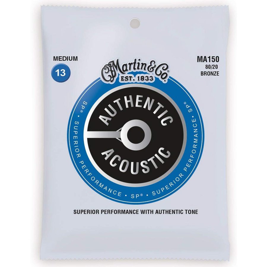 MARTIN アコースティックギター弦 AUTHENTIC ACOUSTIC Superior Performance MA150 Medium .013-.056【送料無料】 マーチン ブロンズ Superior Performance AUTHENTIC ACOUSTICSuperior PerformanceMedium Gauge: .013 .017 .026 .035 .045 .056 2018年のMartin弦ラインナップリニューアルに伴い、Martinアコースティックギター弦の「ACOUSTIC SP」シリーズはこちらのAUTHENTIC ACOUSTIC Superior Performanceシリーズに引き継がれます。パンチがあり、温かみのあるバランスの取れたサウンドです。MA150はMartin MSP-3200の後継機種にあたります。※こちらの商品はメール便（ポスト投函、配送時の補償なし）にて発送いたします。ご注文受付後、通常は即日〜2営業日以内に発送させていただきます。店頭在庫欠品の場合、お取り寄せとなりますので3〜4営業日以内に発送させていただきます。メーカー欠品中やメーカー長期休みによりお取り寄せに時間がかかる場合はメールにてご連絡差し上げます。 2