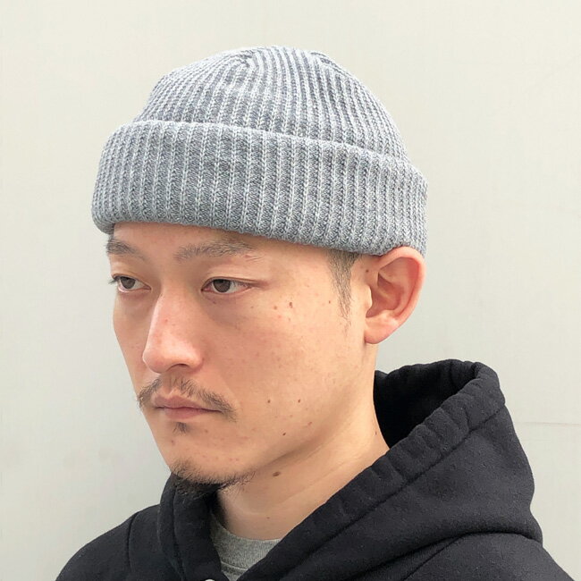 ACRYL BEANIE(HEATHER GREY)SOLID KNIT BEANIE CAP　くるくるビーニー　ワッチキャップ 帽子 無地 アクリル ニット帽 ニットキャップ ブラック/黒