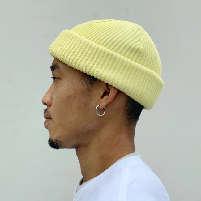 【ADVANCE（アドバンス）】COTTON ACRYL BEANIE(LIGHT YELLOW)SOLID KNIT BEANIE CAP/くるくるビーニー ワッチキャップ 帽子 無地 コットン アクリル ニット帽 ニットキャップ イエロー