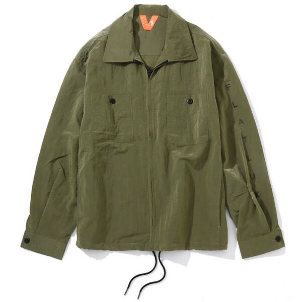 【FLATLUX(フラットラックス)】ISLAND SHIRT JACKET(ARMY)ナイロンジャケット STONE ISLAND リップストップ ナイロン シャツジャケット ビッグサイズ 大きいサイズ