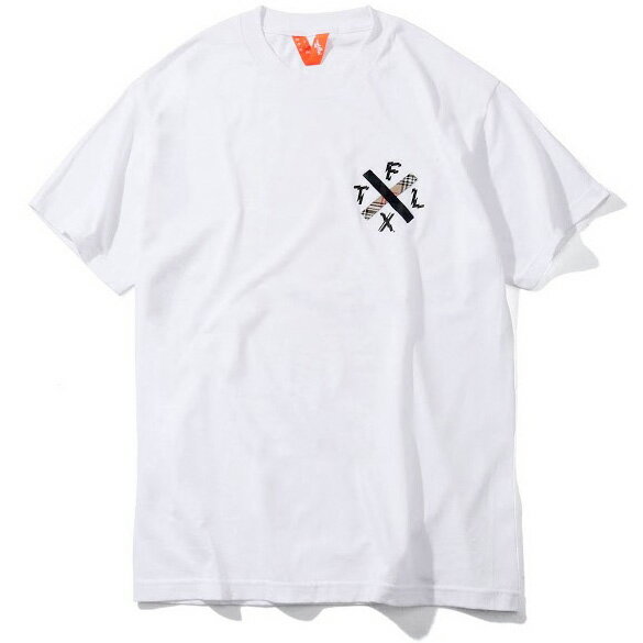 【FLATLUX(フラットラックス)】MEDDLING TEE(WHITE)チェック柄生地 アップリケ