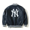 【FANATICS（ファナティック)】MLB NEW YORK YANKEES P.U LEATHER STADIUM JACKET(NAVY)PUレザー レザージャケット スタジャン 革ジャン NY ヤンキース ネイビー MLB メジャーリーグベースボール NY ニューヨーク ヤンキース