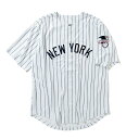 【FANATICS(ファナティック)】MLB MESH BASEBALL SHIRT NEW YORK YANKEES(WHITE/NAVY STRIPE)ベー...