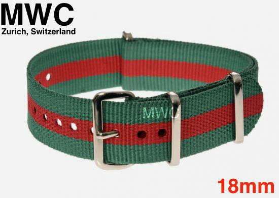 MWC時計 NATO ストラップ ナトーストラップ ナイロン 時計ストラップ 時計バンド 18mm グリーン レッド Green and Red バリスティックナイロン 欧州製