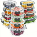 12個のガラス製食品保存容器セット - ミクロ波、オーブン、冷蔵庫、食器洗い機に耐える BPAフリーの食事準備容器 - 無料電池、耐久性のあるガラスランチボックス(4)