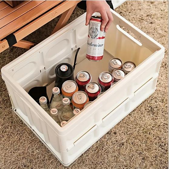 大容量折りたたみ式コンテナ、蓋付き、スタイリッシュなデザイン、30L 55L キャンプ用、PET ボトル用サイドハンドル付き、積み重ね可能なストレージボックス