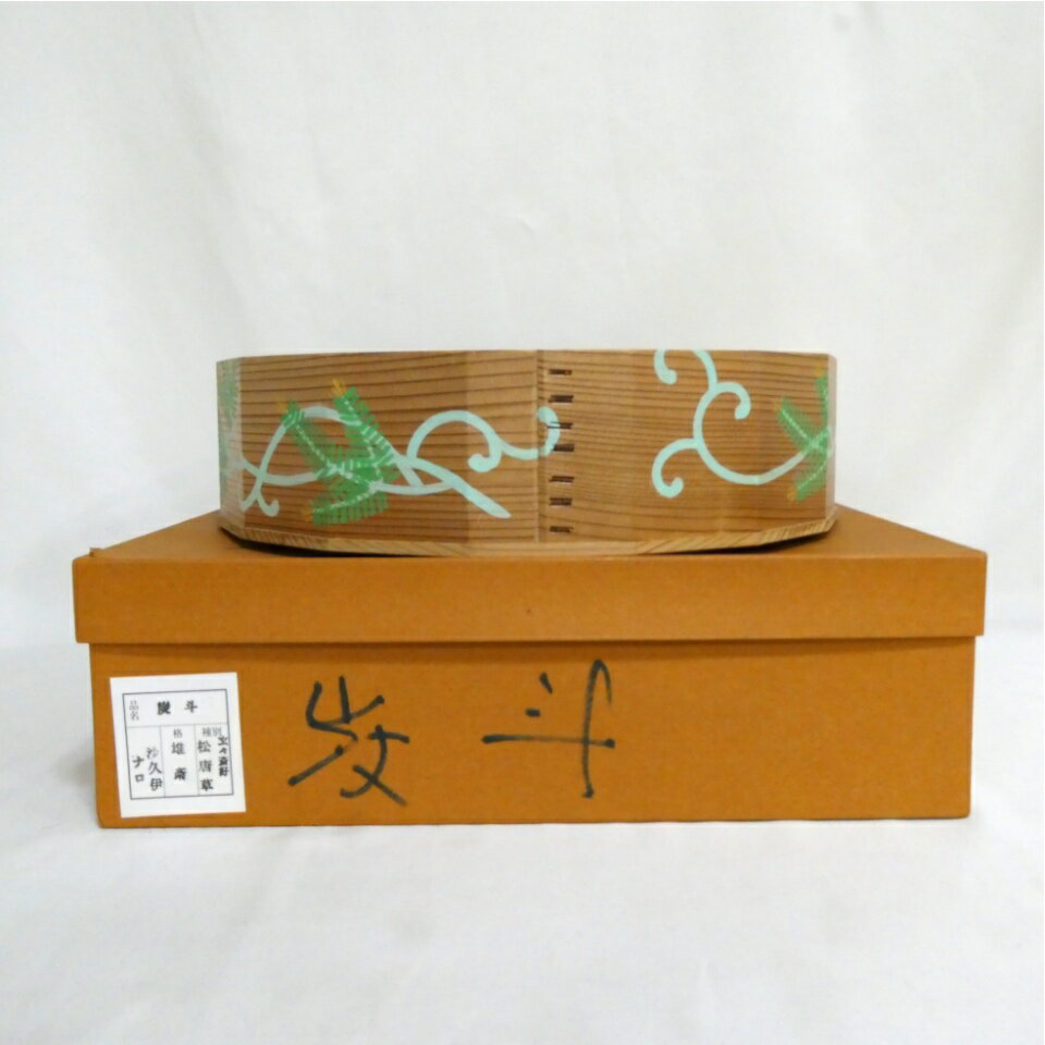 【十月の特売品】指物師 大崎雄斎作 裏千家流 玄々斎好写 松唐草 炭斗〔立礼棚・点茶盤〕【中古・美品】