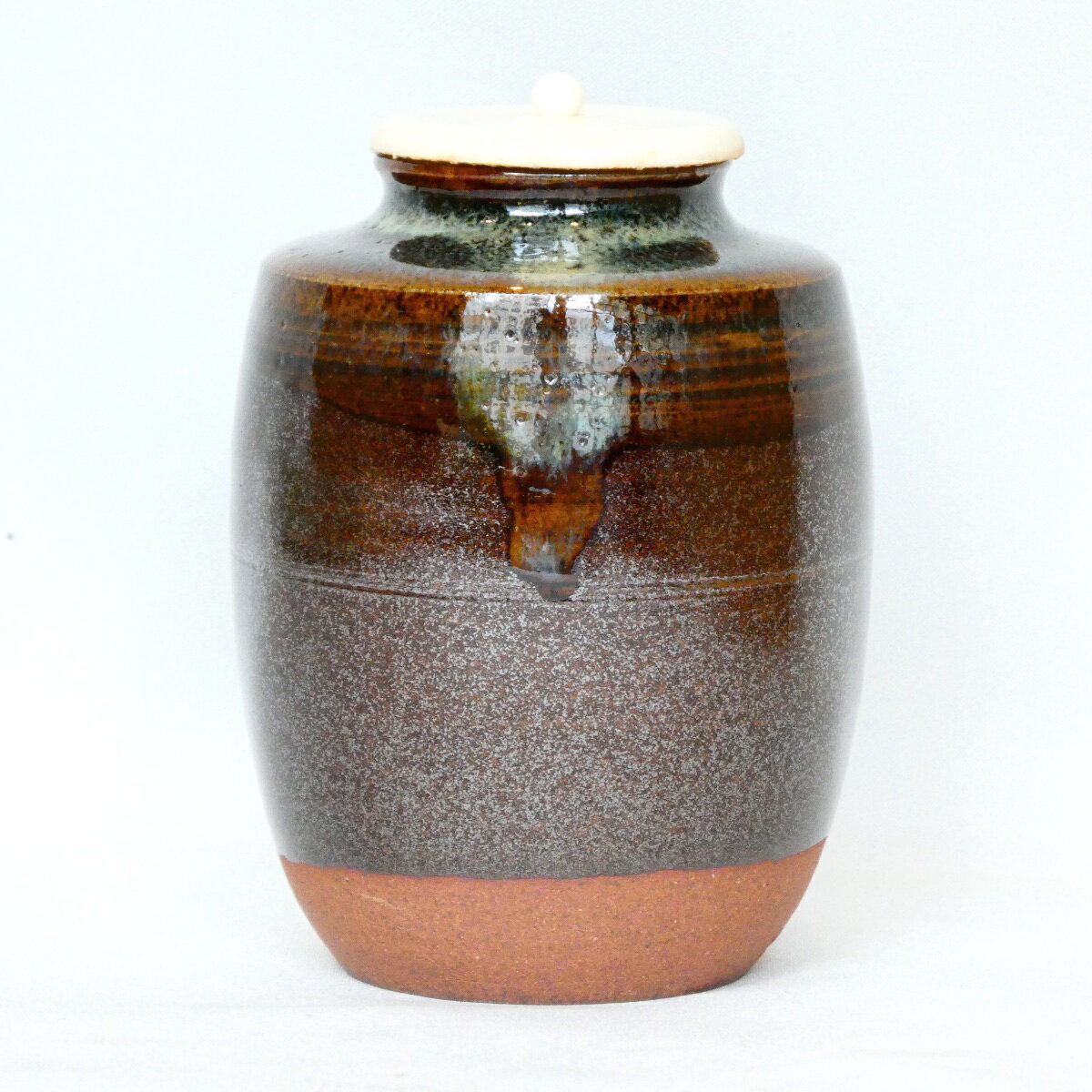 【茶道具】竜谷窯 宮川香雲作 肩衝茶入 古渡双亀文金襴添え【中古 美品】