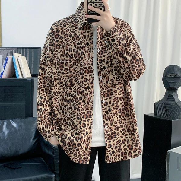 長袖シャツ ダンス 春服 シャツ レオパード柄 ヒョウ柄 コスチューム グレー ブラウン 衣装 ヒップホップ 韓国ファッション