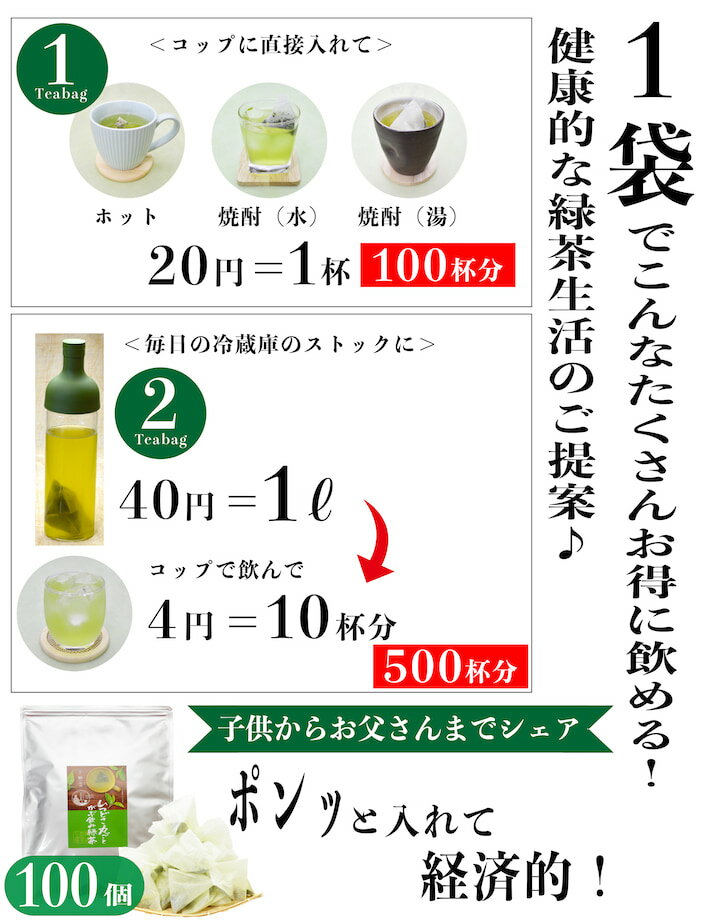 圧倒的コスパの緑茶ティーバッグ 分量を気にせず好きなだけお茶が飲みたい お客様の声から生まれたこだわりのティーバッグ茶です 鹿児島茶 送料無料  緑茶ティーバッグ お徳用 お茶 2.5g×100個入 緑茶 深蒸し茶 再再販 ティーパック 大容量 カテキン オフィス 業務用 日本 ...