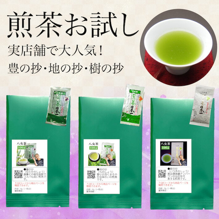 お茶 お試し 送料無料 500円 3種類の八女茶 1商品6g入り 一煎パックで飲み比べに便利 メール便 豊の抄 地の抄 樹の抄 緑茶 日本茶 茶葉 深蒸し茶 煎茶 ポスト投函 ポイント消化 通販 カテキン 冷茶 深むし 国産 九州産 鵜ノ池製茶 1