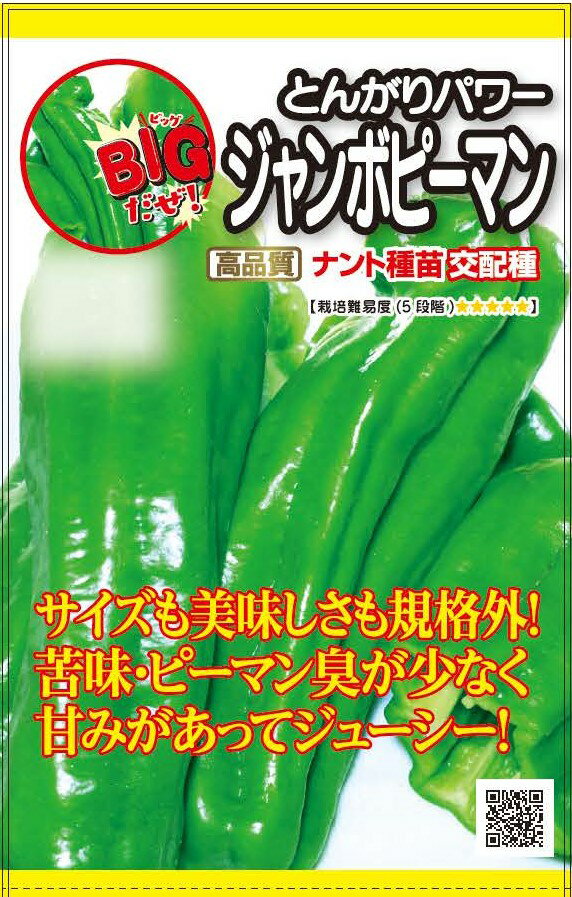 種　ピーマン　種子　野菜　家庭菜園　春まき　タネ　ナント種苗（株）苦み・ピーマン臭が少なく、甘みがあってジューシー　とんがりパワー　家庭菜園　宇都宮農園　たね