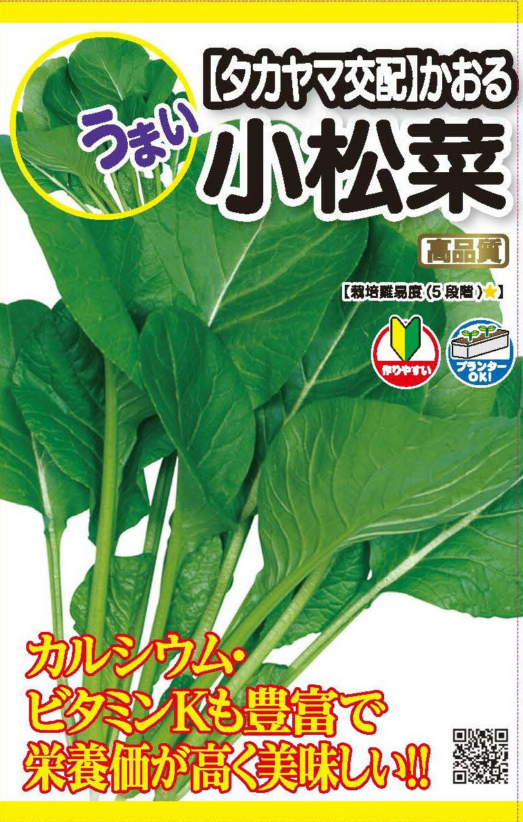 種　こまつな　種子　春・秋まき　野菜　タネ（株）タカヤマシード　かおるコマツナ　栄養価たっぷり　美味しい　耐暑・耐寒性に強く　周年裁判できる　丸葉小松菜　家庭菜園　宇都宮農園　たね