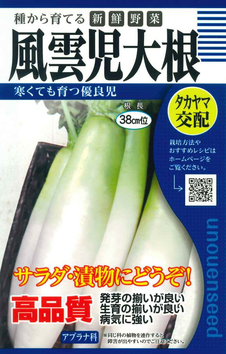 種　だいこん　種子　秋まき　野菜　タネ　（株）タカヤマシード　ダイコン　青首　総太りダイコン　耐寒性に優れ　病気に強くて　作りやすい　家庭菜園　宇都宮農園　たね