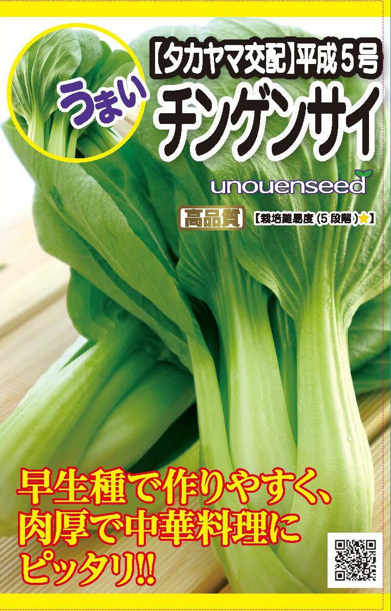 種　チンゲンサイ　種子　春・秋まき　野菜　タネ　（株）タカヤマシード　平成5号　チンゲンサイ　やわらかく　食味の良く　作りやすい　中華料理に最適　家庭菜園　宇都宮農園　たね