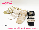 【SALE】アンペティット unpetit トレンド スクウェアトゥ コルク調 ウェッジ ソール メッシュ ベルト クッション性 屈曲性 ミュール サンダル レ...
