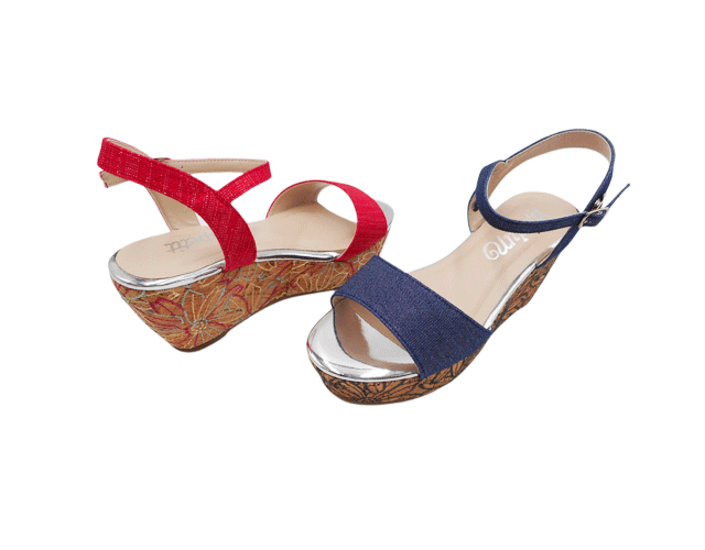 Unpetit 厚底 キラキラ ウェッジ フラワー 刺繍 デザイン 7cm ソール サンダル ヒールストラップ ベルト レンド 履きやすい 人気 高級感 かわいい SC2489 ネイビー レッド ピンク S M L LL