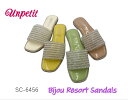 【SALE】キラキラ ビジュー パール ラインストーン サンダル 夏 リゾート 海 フラット グリーン イエロー ホワイト ピンク S M L LL SC645...