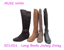 MUSE WINK ロングブーツ ジョッキー 2WAY 3cmウエッジヒール スクェアトゥ 内ファスナー 暖かい レディース ブーツイン 滑りにくいソール 安定感バツグン 歩きやすい SC1521 ブラック ブラックスエード グレー オーク S M L LL