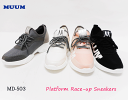 【SALE】MUUM 人気 厚底 レースアップ ロゴ スニーカー ストレッチ クッション フィット感 スポーツ 変形ソール カッコいい MD503 ブラック グ...