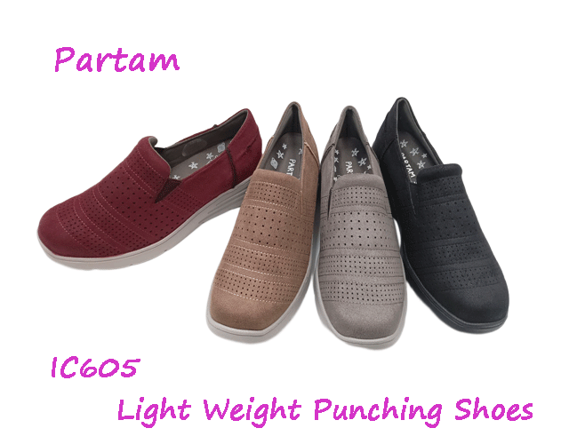 【在庫限り】PARTAM 軽量 4cm 厚底 パンチング スリッポン IC605 クッション 歩きやすい 歩きやすい 脱..