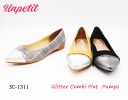 【SALE】アンペティット unpetit フラット パンプス グリッター コンビ カッター ポインテッド クッション SC1311 ブラック イエロー チェッ...