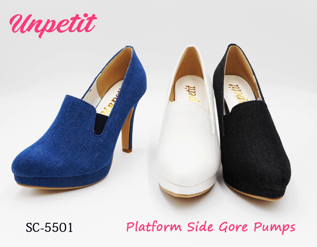 【訳アリSALE】アンペティット unpetit 厚底 オペラ パンプス 美脚 高寸 サイドゴア 脚長 デニム SC5501 ブラック ネイビー ホワイト S M L LL