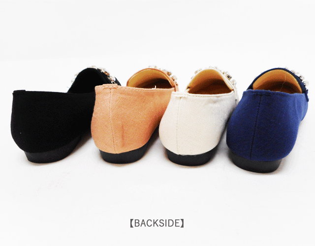 【SALE】Unpetit フラット パンプス ダイヤ ビジュー クッション カッター SC1800 ブラック ネイビー アイボリー ピンク グレー　レディース