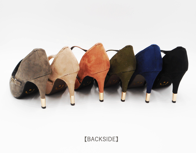 【SALE】Unpetit サイドオープン パンプス ピンヒール 斜めベルト メタリック クッション SC4333 スエード ブラック ベージュ オーク ブルー ネイビー カーキ ピンク S M L LL　レディース